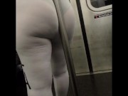 Preview 4 of Stepsister in white leggings teasing on train