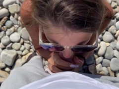 Beautiful skinny 18yo Teen fucks outdoors with stranger - POV Blowjob