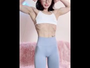 Preview 2 of Adorable petite and nerdy Asian muscle girl flexes for you in leggings