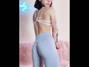 Preview 3 of Adorable petite and nerdy Asian muscle girl flexes for you in leggings