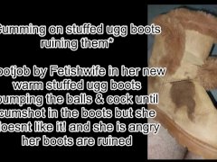 bootjob Cumming on stuffed ugg boot ruining them & Mistress is angry! wearing leather clothes - Screenshot 1 of 16 - Leather Pants