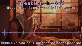Male Groans In Bed While Eating Breakfast
