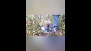 Bbw doggystyle fuck outdoors on the nature trail cum on ass