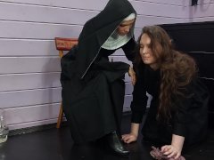 Spanking from a nun ( femdom poleplay )