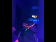 Preview 4 of Sissy boy dresses up like a slut in Blacklight and fucks dildos while rolling