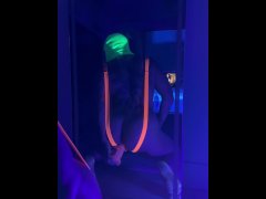 Sissy boy dresses up like a slut in Blacklight and fucks dildos while rolling