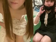 Preview 1 of Cute Japanese girl's slippery pie pan