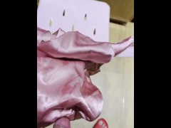 another lonely night handjob with housewife pink satin coat part: 3