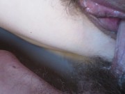 Preview 6 of AMATEUR POV CLOSEUP SIDE FUCK incredibly hot hairy pink milf pussy gets drenched in messy cum blast