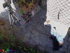 Outdoor masturbation with hot cumshots at a stream near a highway bridge (2 camera perspective) (SD)