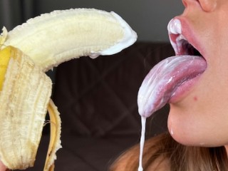 4k ASMR Mouth Sounds, Sucking, Licking and Eating Banana and Cream Yogurt