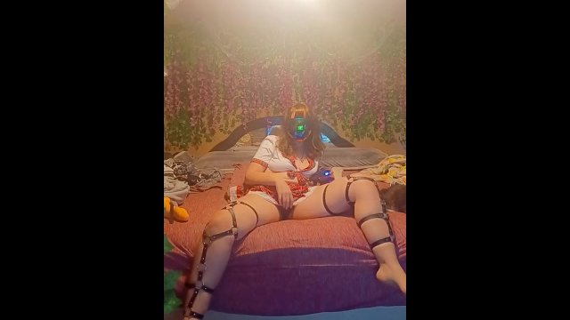 Watch Bondage Video:Masked Bandage babe school girl masterbates for you while playing God of War Ragnorak