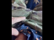 Preview 1 of Army soldier in uniform jerks off and shoots thick cum on his sarge's boxer shorts!