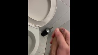 Cumshot in gym bathroom after shower | UNCUT COCK
