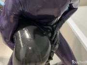 Preview 3 of TouchedFetish - Real Latex & Fetish Amateur Couple Homemade in Rubber Catsuit | loud moaning orgasm