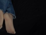 Cum on her long feet and jeans - Huge Cumshot