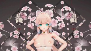Kokomi Desnudarse Bailar Hentai Genshin Impacto Catgirl MMD 3D Ojos Azules Claros Edición De Color