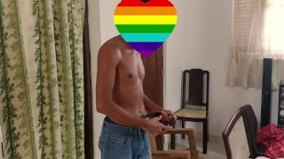 Sri Lankan Hot boy undressing to watch gay porn and cum