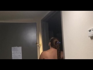 Slutty milf answers door completely naked for Postmates delivery man, he takes picture