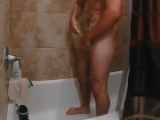 Preview 1 of Muscle boy plays with his soft cock in shower