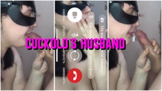 Sucked a lover during a video call with her husband. cuckold husband