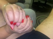 Preview 6 of My stepmom comes to drink coffee and strokes my cock,fantastic handjob with red nails...very bitch..
