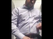 Preview 4 of Office Daddy Strokes Fat Cock in the Bathroom