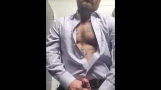 Office Daddy Strokes Big Cock In The Bathroom