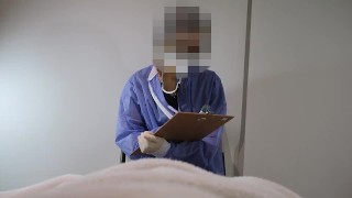 Female doctor exam of a flaccid cock and foreskin CFNM