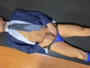 Preview 2 of スーツ・スケソ自涜　Masturbate in blue suit and nylon socks