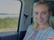Preview 5 of StreetFuck - Horny Hitchhiking Hottie Oxana Chic Cheats in Car Fuck Session