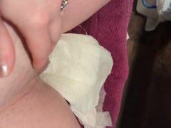 Horny Slut Masterbates and Cums in Soaked Diaper