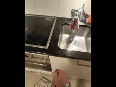 Want to cum but spray piss in my kitchen