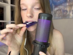 SFW!BDSM ASMR LICKING + Condom , feet, smacking (girl with freckles)
