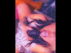 Cock hungry eating her dildo