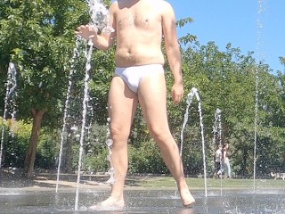 Water Square Part 2 Public Wet in White Briefs