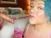 Preview 2 of Cute chubby teen eats yummy treats off Daddys Dick
