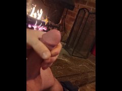 Wanking by the fire place