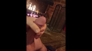 Wanking by the fire place