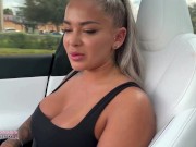 Preview 5 of Huge Tits and Ass Blonde Fucked and Creampied by Pornstar in Autopilot Tesla - Hayley Davies
