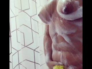 big natural tits, bathroom, shower, bbw