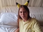 Preview 2 of She wears a pickachu cosplay and sucks a cock