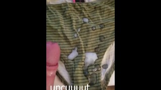 Using roommate's panties as cum rag