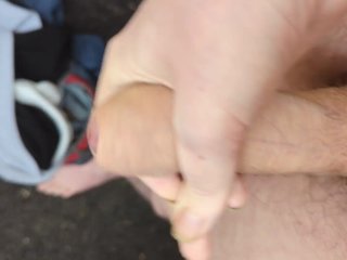 outside, risky masturbation, big dick, public