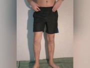 Preview 1 of A guy shows what a chastity belt looks like under his clothes - a chastity cage in shorts