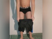 Preview 2 of A guy shows what a chastity belt looks like under his clothes - a chastity cage in shorts