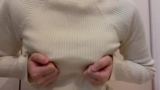 It Feels So Good To Play With Her Nipples Over Her Knitwear.