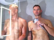 Preview 6 of Huge cock of sales agent gets sucked by a hot blonde jock in a shower.