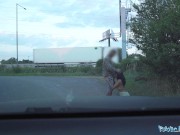 Preview 2 of Public Agent Australian reality star MILF Hayley Vernon hardcore public doggystyle at side of road