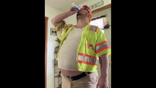 POV Road Worker Ask You For A Drink An Bloats On Beer